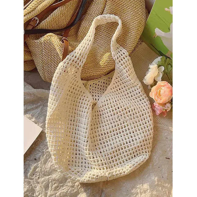 Crochet Crossbody Bag Hollow Beach Leisure Handbag Solid Color Summer Holiday Woven Shoulder Bag