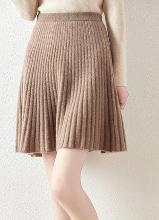 Preppy Style women's 100% Merino Wool Skirts Autumn Winter Pleated Skirt Cashmere Knitwear Short A-Line Above Knee Skirt PlatiNum