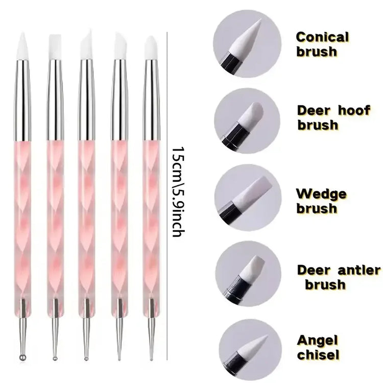 10Pcs Nail Liner Brush Set UV Gel Nail Brushes Kits Silicone Point Flower Nail Pen French Stripe Line Painting Drawing Tools
