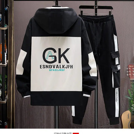 Autumn Casual Men Sets Two Pieces Fashion Korean Trend Hooded Jacket + Pants Spring Baseball Uniform Suit Man Outfit