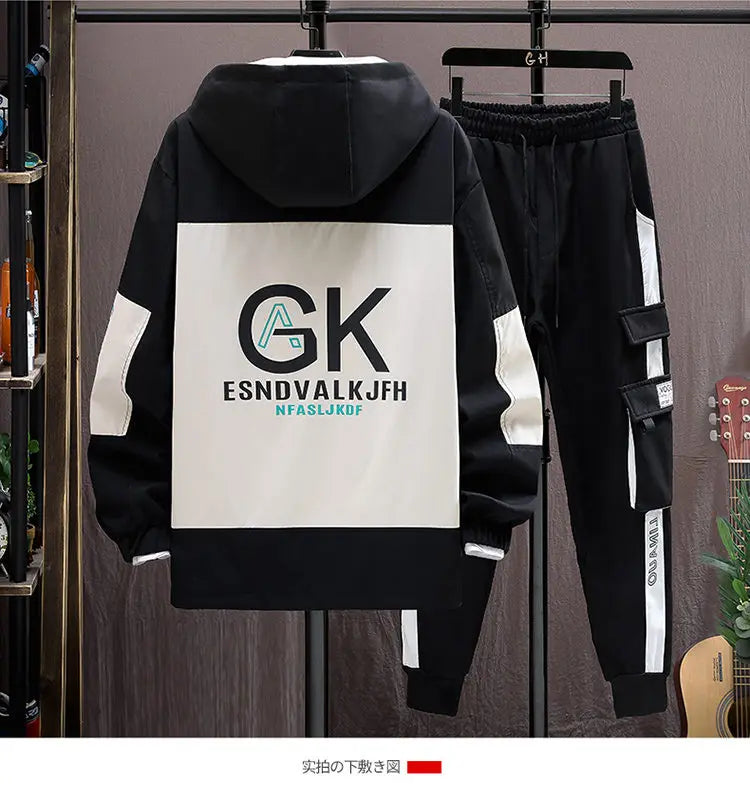 Autumn Casual Men Sets Two Pieces Fashion Korean Trend Hooded Jacket + Pants Spring Baseball Uniform Suit Man Outfit