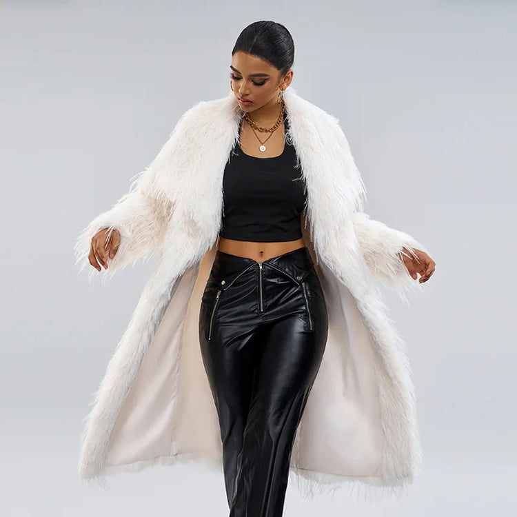 ZADORIN Luxury Designer Tassels Long Black Faux Fur Coat Woman Clothing Winter Big Lapel Fluffy Warm Faux Fur Jacket Outerwears