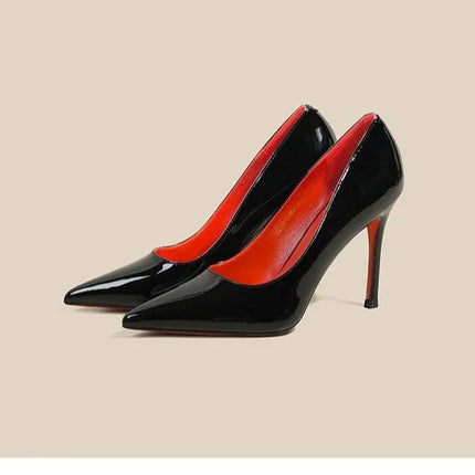 7cm Black Red Sole High Heels Spring Pointed Toe Stiletto Heel Sexy Shiny Single Shoes Fashion Patent Leather Women's Shoes PlatiNum