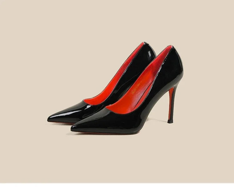 7cm Black Red Sole High Heels Spring Pointed Toe Stiletto Heel Sexy Shiny Single Shoes Fashion Patent Leather Women's Shoes PlatiNum