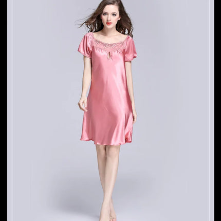 Women's Ice Silk Casual Silk Pajamas Sexy Lace Short Sleeve Women's Summer Pajamas Homewear