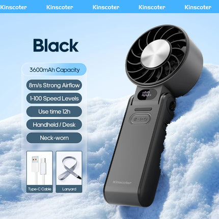 Ventilatore Portatile ad Alta Velocità con Raffreddamento Rapido, Ricaricabile 3600mAh, 100 Velocità Regolabili, Mini Ventilatore Pieghevole Turbo e Cordino