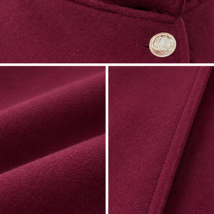 Women's Autumn and Winter Solid Color Elegant Cape with Gold Buttons and Belt Design