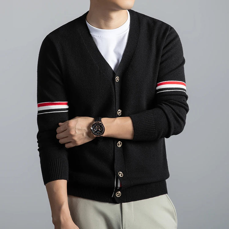 High End Brand Knitted Cardigan Men's Autumn Trend Color Blocked Striped Designer New shawl Korean Casual V-Neck sweater Coat