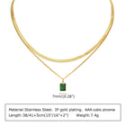 Retro Green Zircon Pendant Necklace For Women, Crystal Stone Chain Stainless Steel Gold Plated Luxury Birthday Gifts PlatiNum