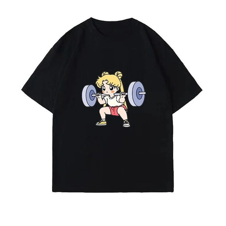 Sailor Moon Lifting Iron Fitness T-shirt da donna in cotone Ragazza Bambini Genitore-bambino Estate Allentato Carino Dolce Divertimento Top a maniche corte