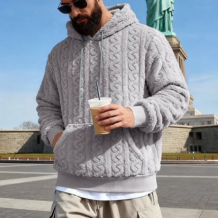 Cross-border Loose Men's Winter Retro Warm Double-Sided Velvet Casual Trend Hooded Pocket High Street Sweater