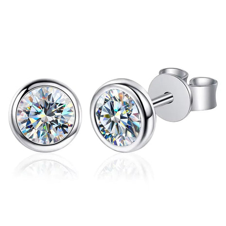 KNB Real 0.5-1ct Moissanite Diamond Round Stud Earrings for Women 925 Sterling Silver Wedding Earring Luxury Fine Jewelry Gifts PlatiNum