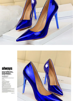 Tacchi alti da donna Blu Verde Décolleté di San Valentino Lusso lucido Stiletto Matrimonio Nuziale Discoteca Moda Semplice Colore solido 1829-2