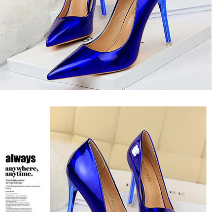 Tacchi alti da donna Blu Verde Décolleté di San Valentino Lusso lucido Stiletto Matrimonio Nuziale Discoteca Moda Semplice Colore solido 1829-2