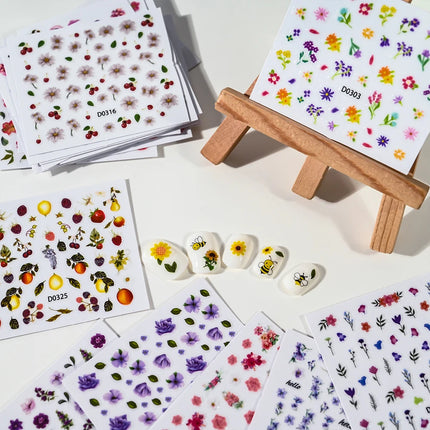 30sheets White Flower Nail Art Stickers 3D Rhinestones Floral Nail Decals 5.5*6.5cm Self Adhesive White Flower Nail Decorations