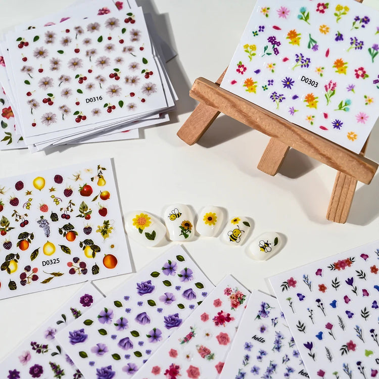30sheets White Flower Nail Art Stickers 3D Rhinestones Floral Nail Decals 5.5*6.5cm Self Adhesive White Flower Nail Decorations