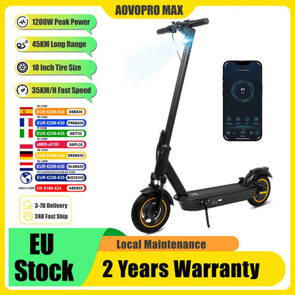 AOVOPRO S1MAX PRO Monopattino Elettrico per Adulti, Motore 500W, Batteria 42V14.5AH, Autonomia 45KM, Velocità 35KM/H, Pieghevole
