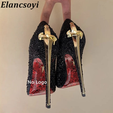 Vendita calda Scarpe da banchetto Décolleté da donna Scarpe eleganti con tacco alto in metallo Scarpe da ballo in pelle nera Scarpe da festa sexy autunnali per donna platinumshop