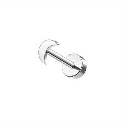 Florideco 1PC Stainless Steel Cartilage Stud Earrings for Women Opal Flat Back Earring Studs Lip Bar Nose Ear Piercing Jewellery PlatiNum