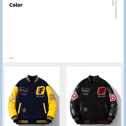 Winter Loose bomber jacket Men Woolen Retro Cotton Liner parkas couple streetwear PU leather sleeves baseball jacket chaquetas