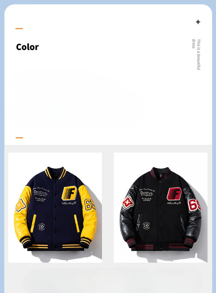 Winter Loose bomber jacket Men Woolen Retro Cotton Liner parkas couple streetwear PU leather sleeves baseball jacket chaquetas