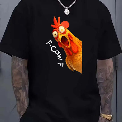 Men's Summer Casual Short Sleeve Cotton T-Shirt with Funny Rooster Pattern Print, Suitable for Outdoor and Home Wear, Unisex Style