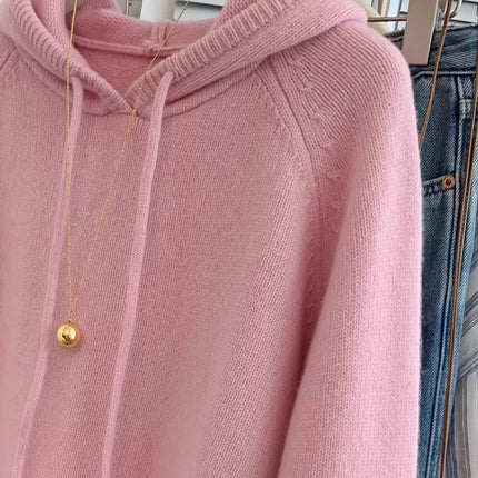 Hooded loose pullover 100%cashmere sweater  versatile solid-color wool knitted base layer for women 2025 new autumn and winter PlatiNum