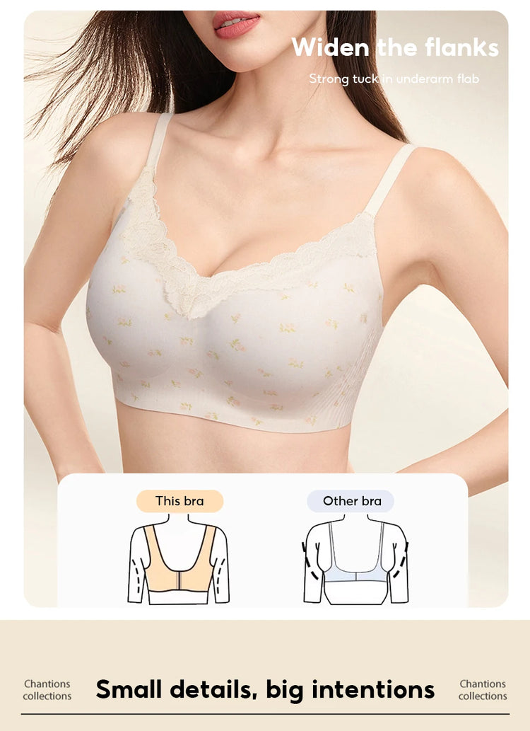 FallSweet French Floral Wireless Push Up Bra for Women Sweet Lace Bralette with Small Breasts Anti-sagging Brassiere Lingerie