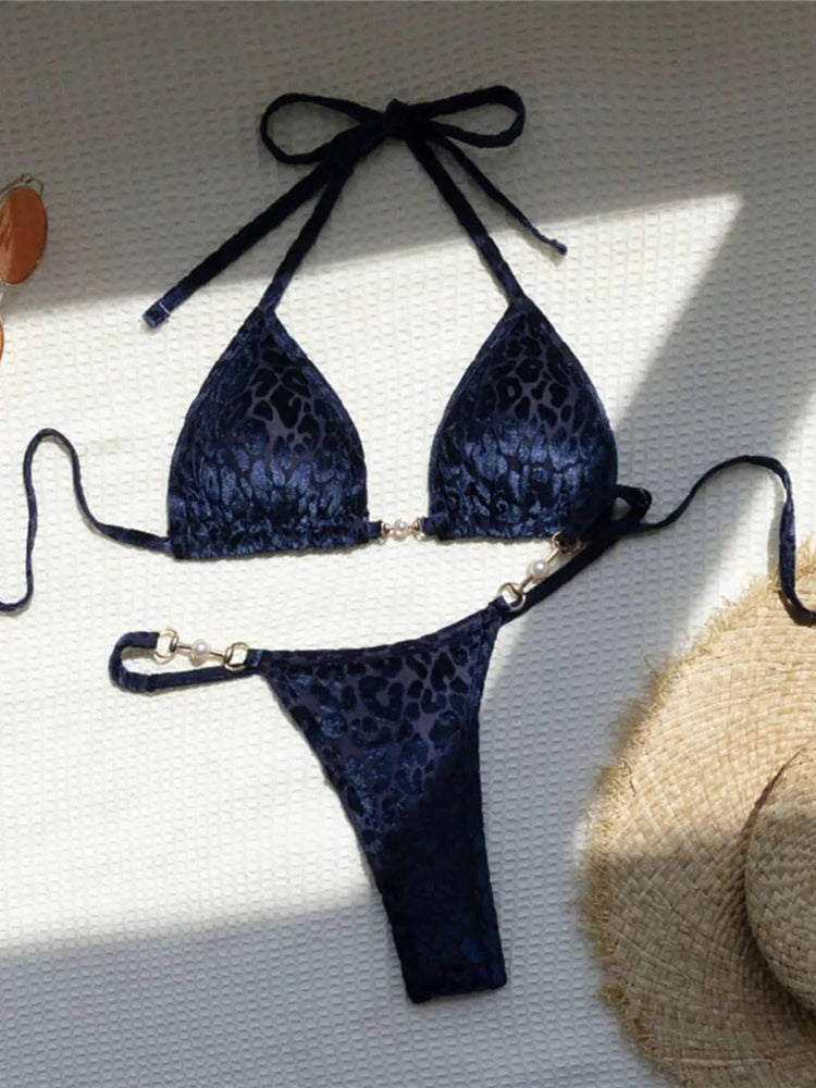 S-XL Leopard Halter Mini Micro Perizoma Bikini Donna Costumi da bagno Costume da bagno femminile Bikini a due pezzi Bagnante Costume da bagno Swim V5207 platinumshop