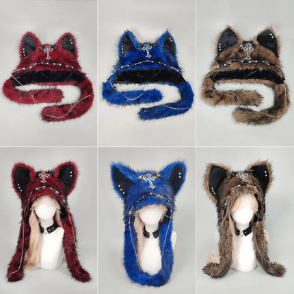 Cat Ear Hat, Punk Style Rock Autumn and Winter Warm Hat, Dark Gothic Style Winter Plush Hat
