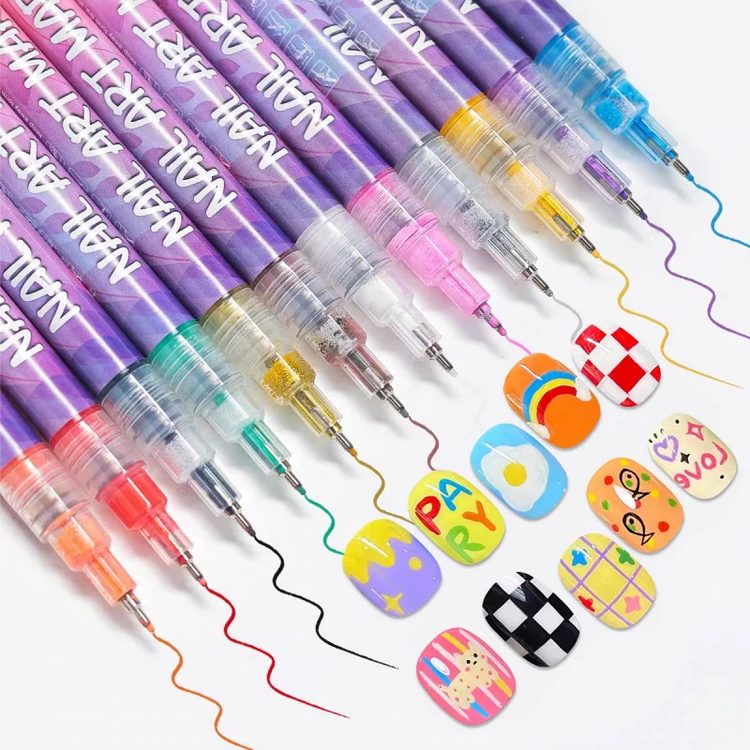 12Pcs/Set Nail Acrylic Graffiti Pen 12 Color Nail Marker DIYNail Art Graffiti Pen Nail Polish Pens Drawing Painting Point