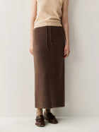 Women Pure Cashmere Long Skirts Autumn Winter Straight Ankle Length Thick Skirts 100% Cashmere Knit Drawstring and Split Skirts PlatiNum
