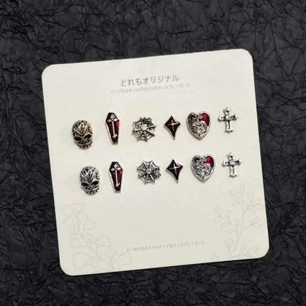 20PCS Alloy Dark Gothic Style Cross Skull Nail Art Decoration Punk Spider Web Coffin Nail Charm Accessories for DIY Crafts