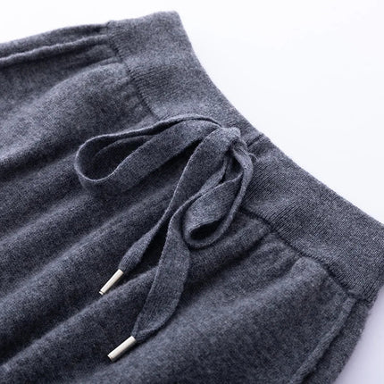 2024 Autumn And Winter New 100% Pure Wool Flat Small Foot Pants Women Loose High Waist Lean Knitted Cashmere Bunched Foot Pants PlatiNum