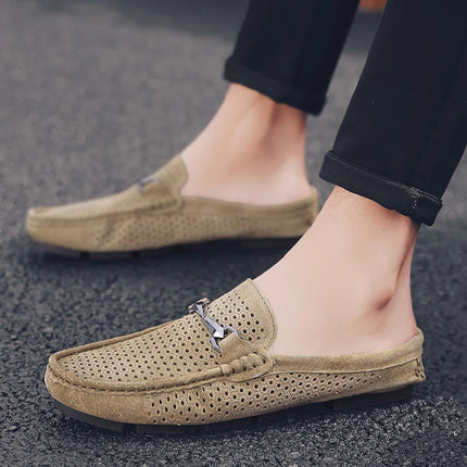 Nuove Ciabatte da Uomo alla Moda in Vera Pelle, Scarpe Casual Traspiranti con Design Traforato, Comode Slip-on per Guida, Mocassini da Uomo