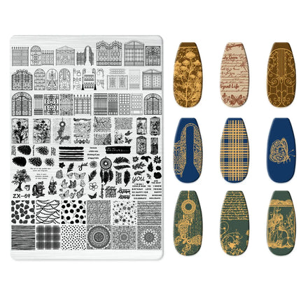 Flowers Love Nail Stamping Newspaper Splice Theme Irregular Stamping Plates Letter Nail Art Printing Stencil Tool Big Size Tools