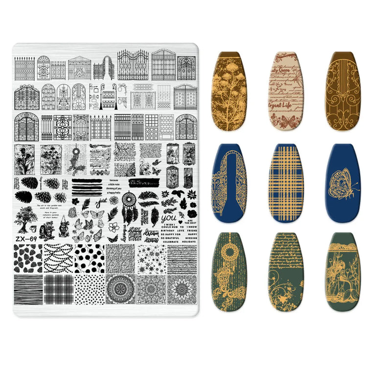 Flowers Love Nail Stamping Newspaper Splice Theme Irregular Stamping Plates Letter Nail Art Printing Stencil Tool Big Size Tools