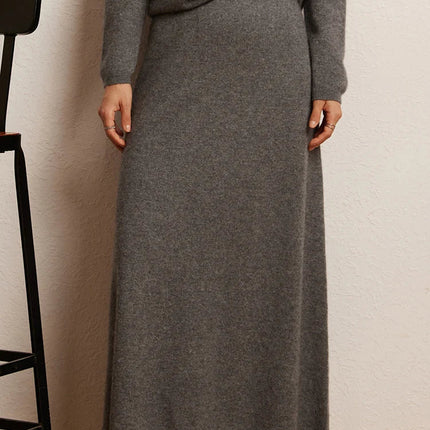 Korean Long Skirt Women's Wave Skirt 100% Cashmere Straight Skirt Knit Autumn Winter Skirt Warm Elegant Casual Knee Length Dress PlatiNum