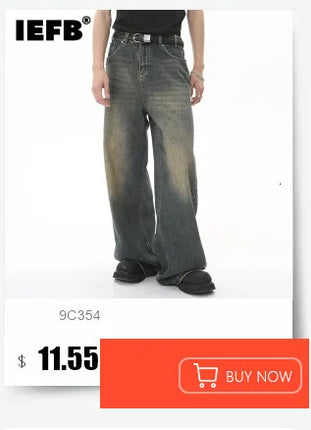 IEFB Jeans da uomo stile americano tinta unita multi tasche pantaloni casual usurati decostruzione pantaloni in denim a gamba larga 9W4066