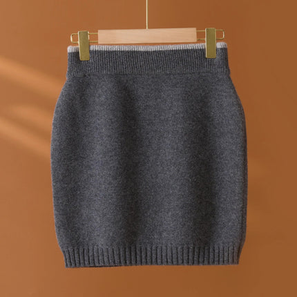Flat Thickened Hip Hugging Skirt Women's Autumn Winter 100% Merino Wool Knitted Half Skirt Versatile Short Elastic Waist Skirt PlatiNum