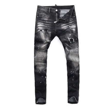 Street Designer Fashion Men Jeans High Quality Retro Black Gray Stretch Slim Fit Ripped Jeans Men Brand Vintage Y2K Denim Pants PlatiNum