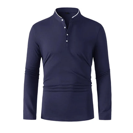 2025 New Men's Casual and Fashionable Solid Color Long Sleeve Stand-Up Collar T-Shirt Versatile and Comfortable Summer Top