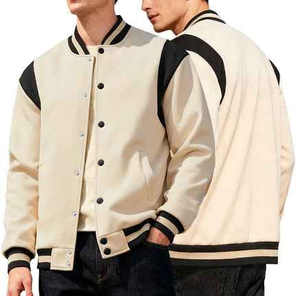 Men Color Block Varsity Jacket Fleece Lined Long Sleeve Button Baseball Coat Retro Swag Streetwear Casual Outerwear Y2K Clothes