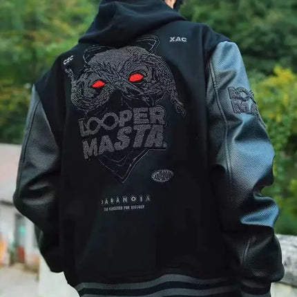 European and American Fashion Y2K Hip Hop Letter Embroidered PU Leather Jackets Couple Loose Leather Jackets Streetwear Men
