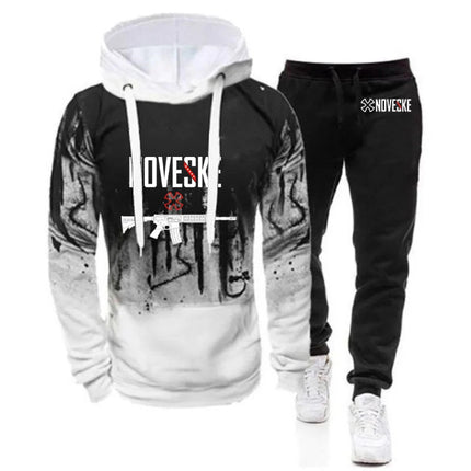 2025 Spring And Autumn Man's Funny Gun Noveske Logo Print High Street Fashion Gradient Color Hoodies+Leisure Sports Pants Suits PlatiNum