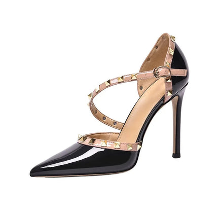 2025 Tacchi alti neri 12cm 10cm 8cm Scarpe da donna Tacchi sottili Décolleté da donna con testa a punta Scarpe da banchetto a spillo poco profonde in microfibra platinumshop