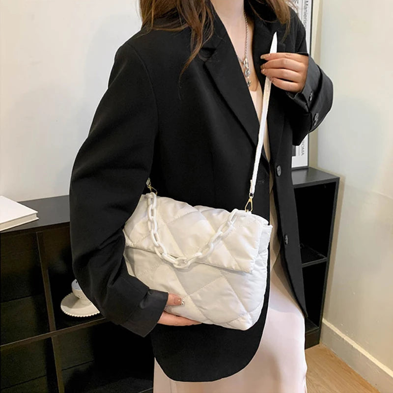 Yogodlns Large Capacity Crossbody Square Bags Casual Chain Women Underarm Bags Fashion Quilted All-match Winter Simple Shopping