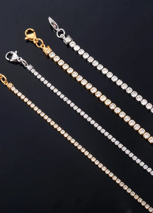 Sparkly Cubic Zirconia Tennis Necklace for Women Rhinestone Choker Minimalist Crystal Chain Stainless Steel Jewelry Accessories PlatiNum