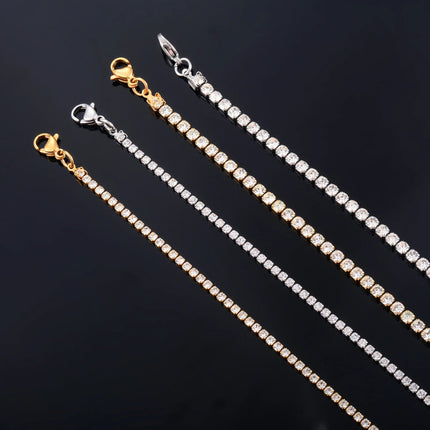 Sparkly Cubic Zirconia Tennis Necklace for Women Rhinestone Choker Minimalist Crystal Chain Stainless Steel Jewelry Accessories PlatiNum