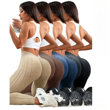 Womens Sand Washed Ribbed Leggings High Waisted Yoga Leggings V Shaped Waistband Peach Booty Lifting Fitness Pants for Workout PlatiNum